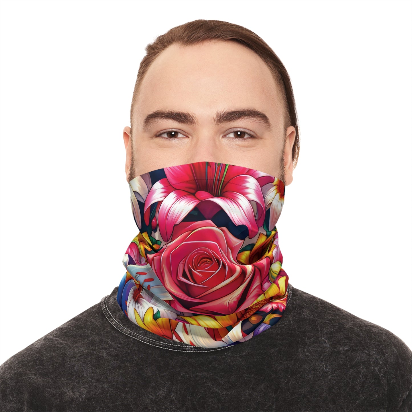 Stylish and Comfortable Floral Print Neck Gaiter for Outdoors, Unique Floral Custom Print Neck Gaiter, Midweight Neck Tube. Unisex.