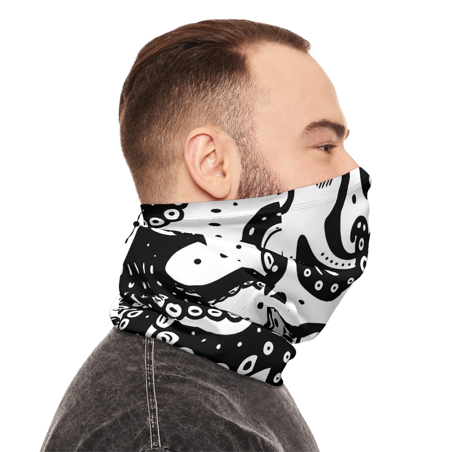 Stylish and Comfortable Winter Neck Gaiter With Drawstring, Happy Octopus Neck Gaiter, Winter Neck Tube. Unisex Bandana