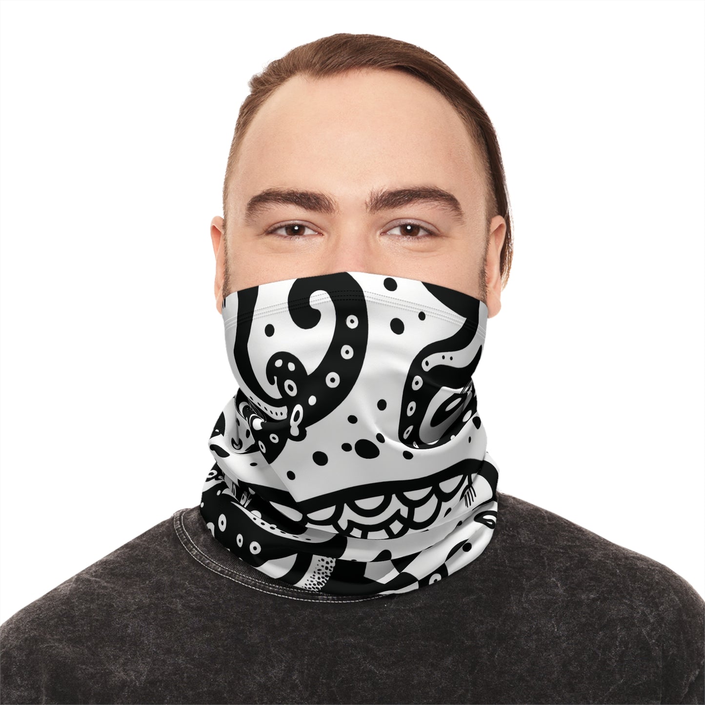 Stylish and Comfortable Winter Neck Gaiter With Drawstring, Happy Octopus Neck Gaiter, Winter Neck Tube. Unisex Bandana