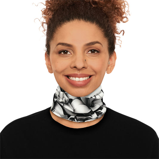 Stylish and Comfortable Floral Print In Black and White Neck Gaiter for Outdoors, Custom Neck Gaiter, Midweight Neck Tube. Unisex Bandana.