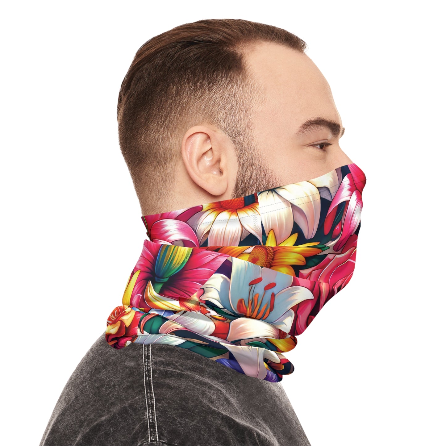 Stylish and Comfortable Floral Print Neck Gaiter for Outdoors, Unique Floral Custom Print Neck Gaiter, Midweight Neck Tube. Unisex.