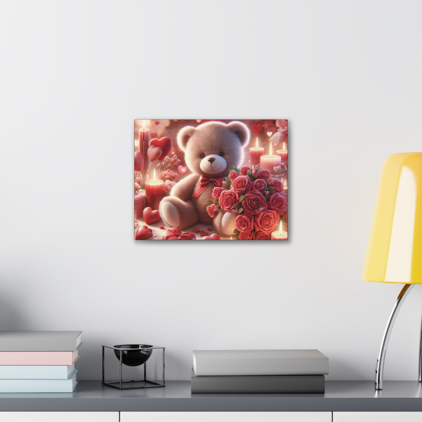 Valentines Canvas Gallery Wrap, Flowers and Hearts, Teddy Bear and Love