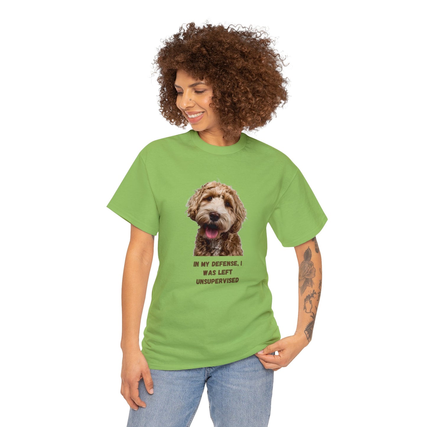 In My Defense Doodle Dog Unisex Heavy Cotton Tee