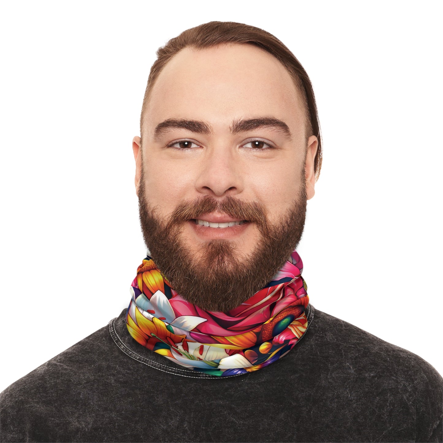 Stylish and Comfortable Floral Print Neck Gaiter for Outdoors, Unique Floral Custom Print Neck Gaiter, Midweight Neck Tube. Unisex.