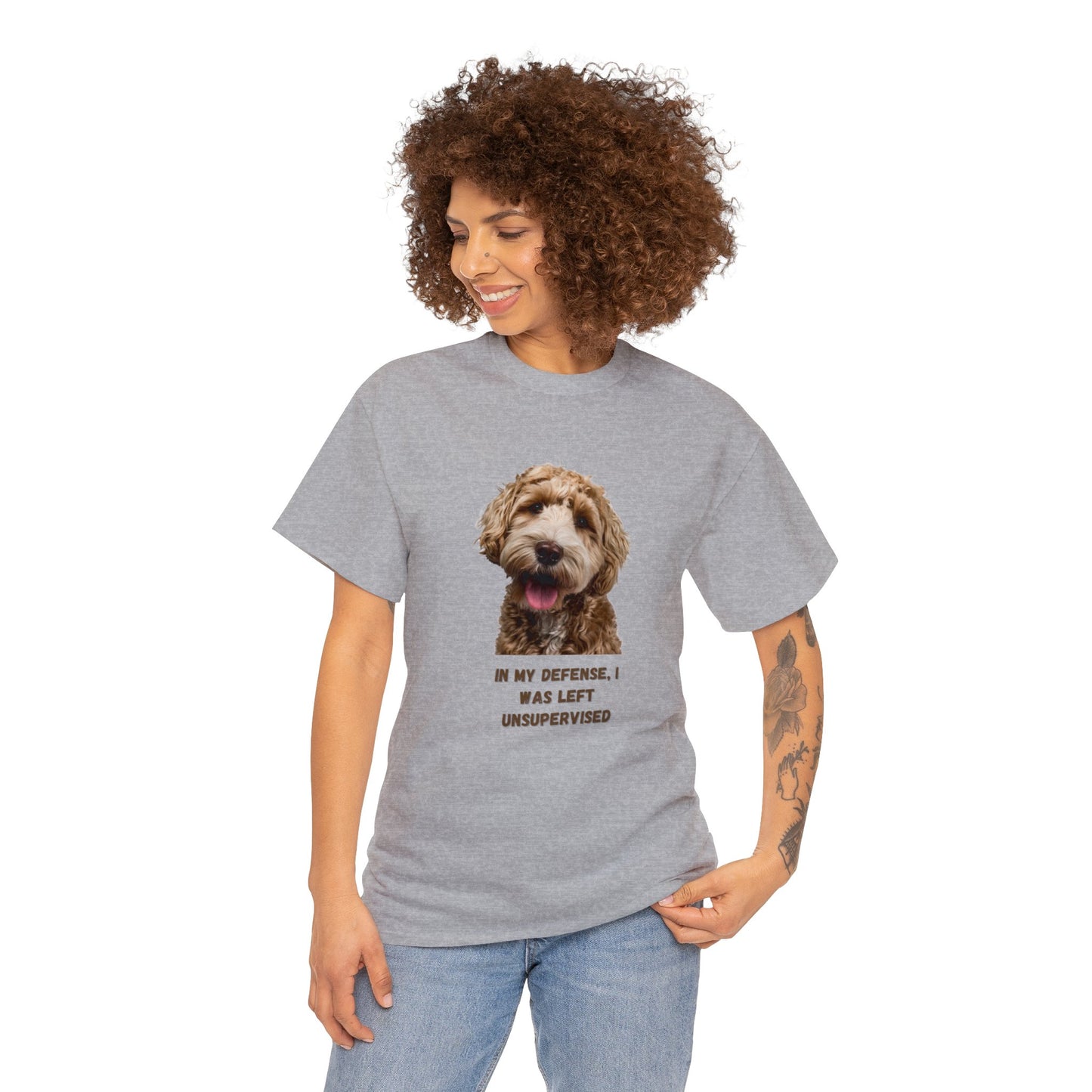 In My Defense Doodle Dog Unisex Heavy Cotton Tee