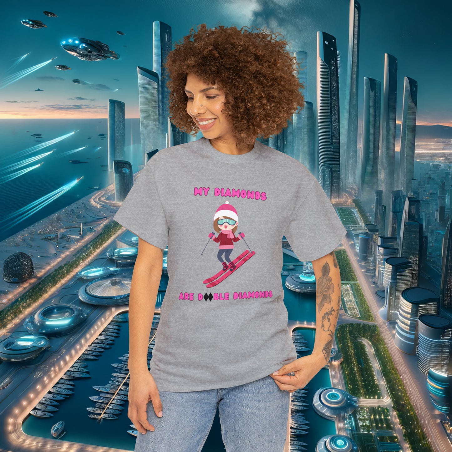 My Diamonds Are Double Diamonds Skier Girl Unisex Cotton Tee