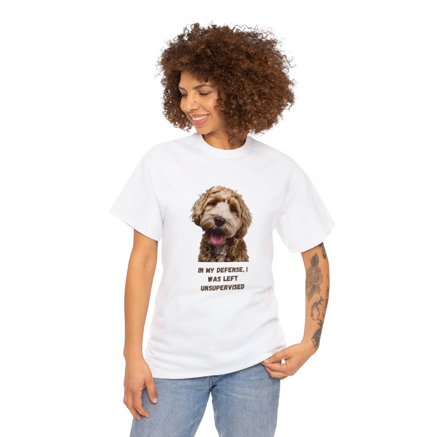 In My Defense Doodle Dog Unisex Heavy Cotton Tee