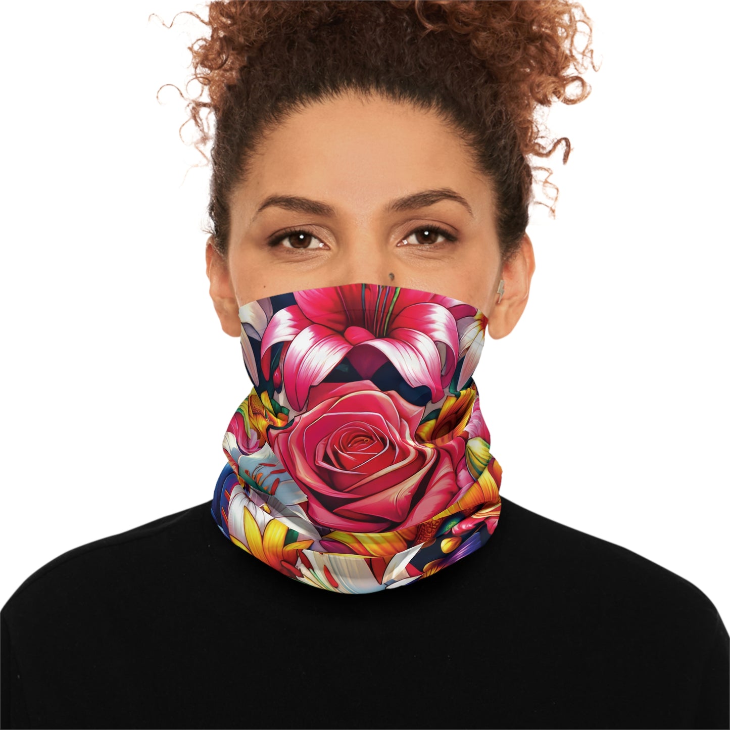 Stylish and Comfortable Floral Print Neck Gaiter for Outdoors, Unique Floral Custom Print Neck Gaiter, Midweight Neck Tube. Unisex.