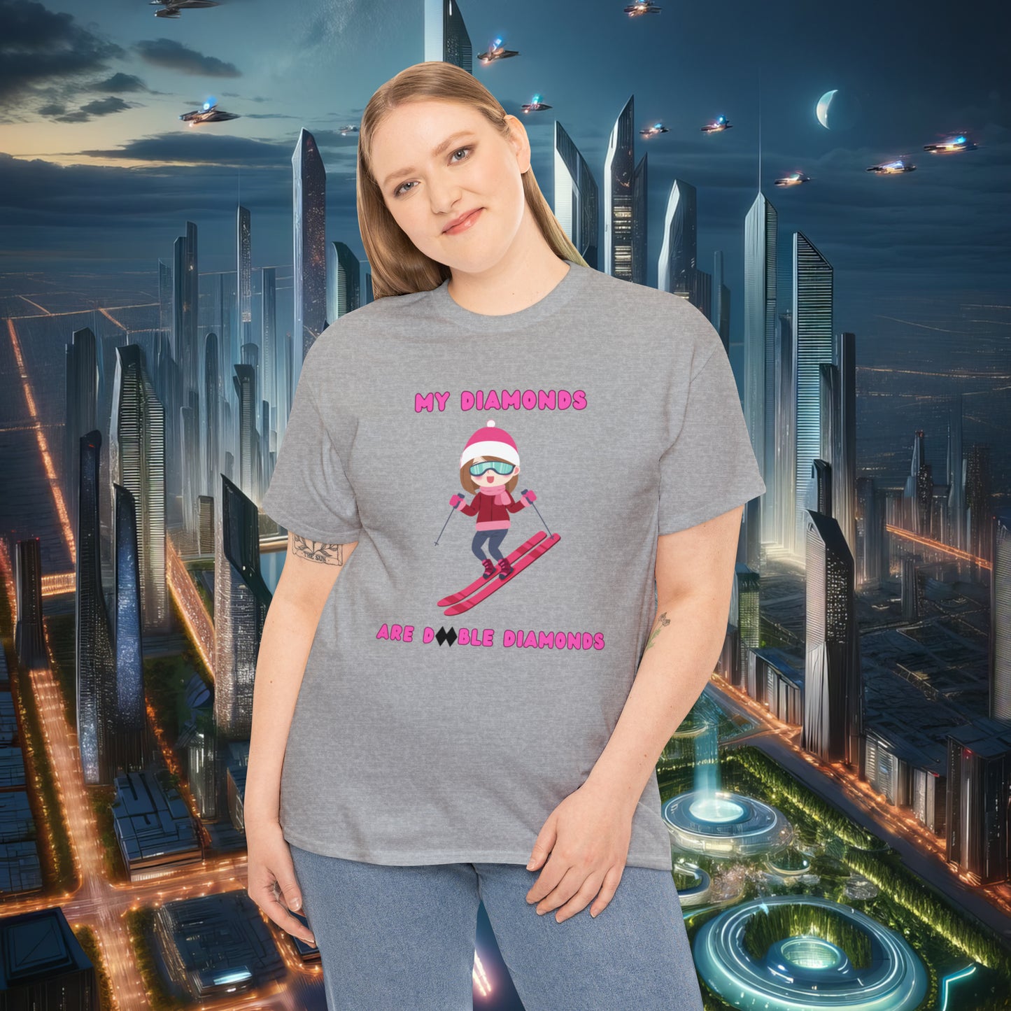 My Diamonds Are Double Diamonds Skier Girl Unisex Cotton Tee