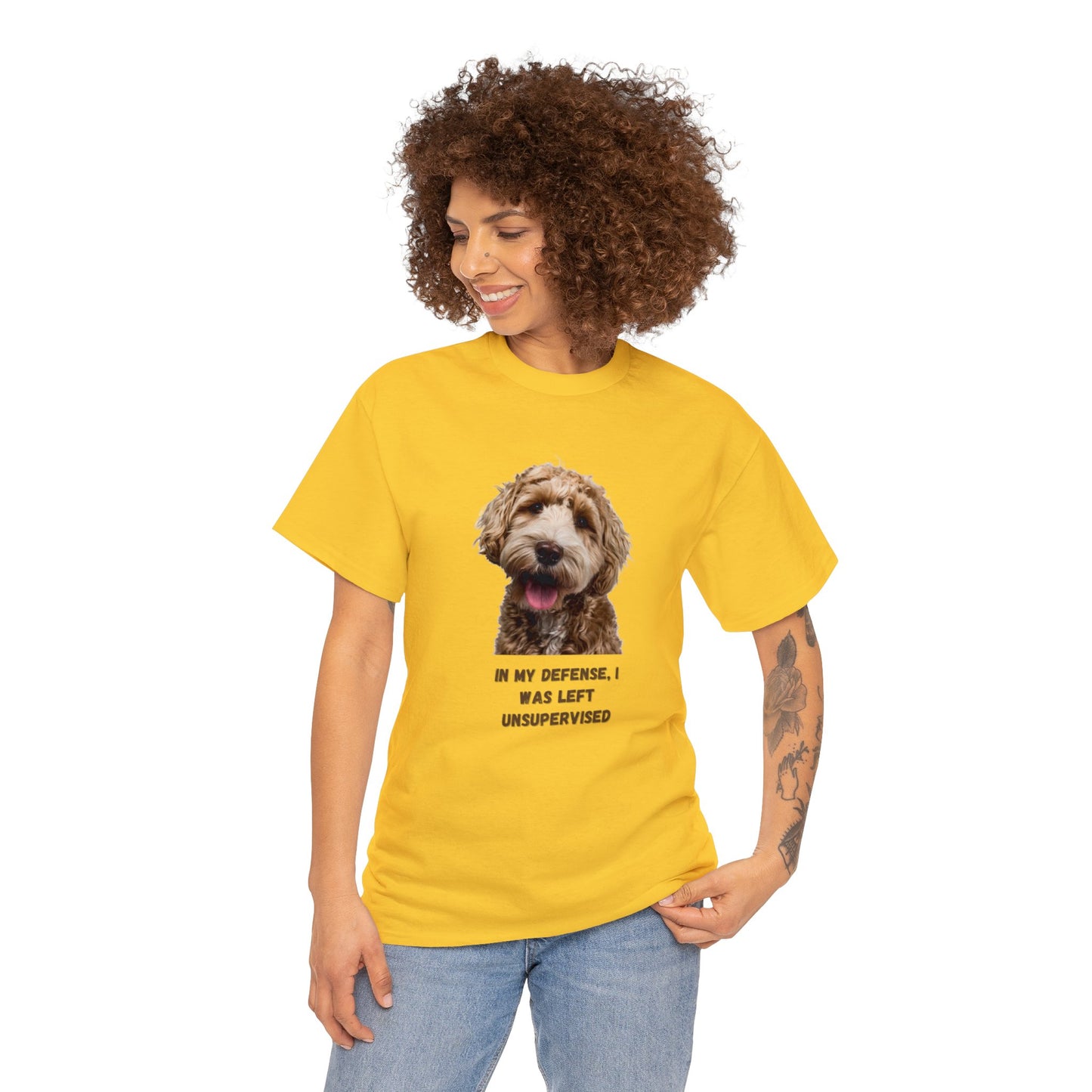 In My Defense Doodle Dog Unisex Heavy Cotton Tee