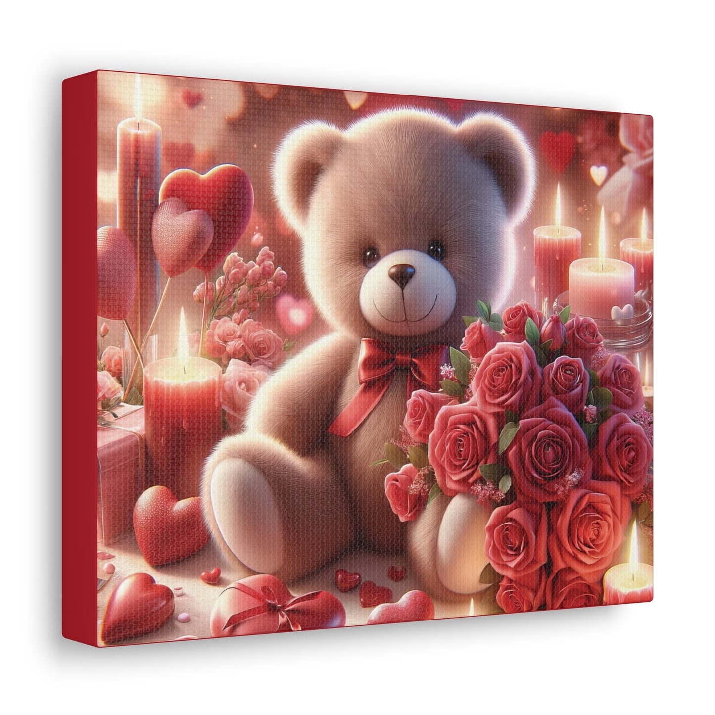 Valentines Canvas Gallery Wrap, Flowers and Hearts, Teddy Bear and Love