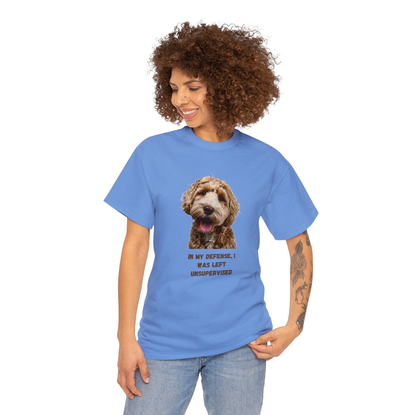 In My Defense Doodle Dog Unisex Heavy Cotton Tee