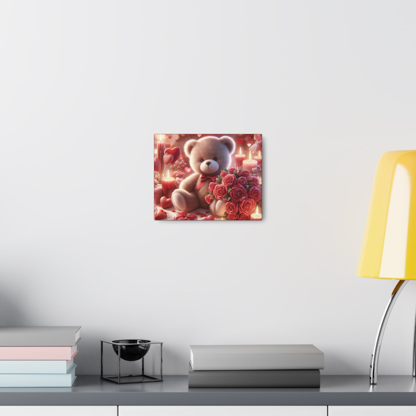 Valentines Canvas Gallery Wrap, Flowers and Hearts, Teddy Bear and Love