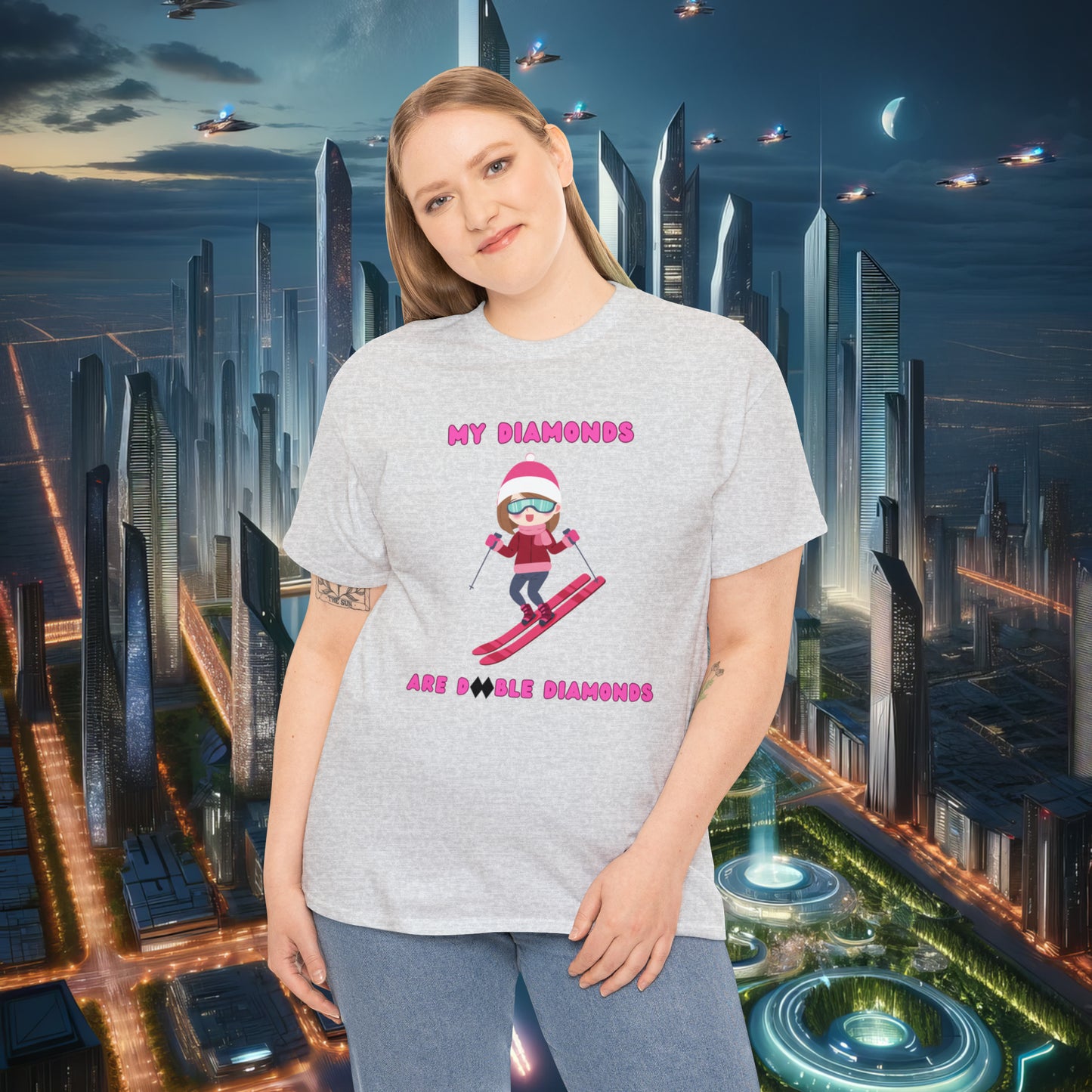 My Diamonds Are Double Diamonds Skier Girl Unisex Cotton Tee