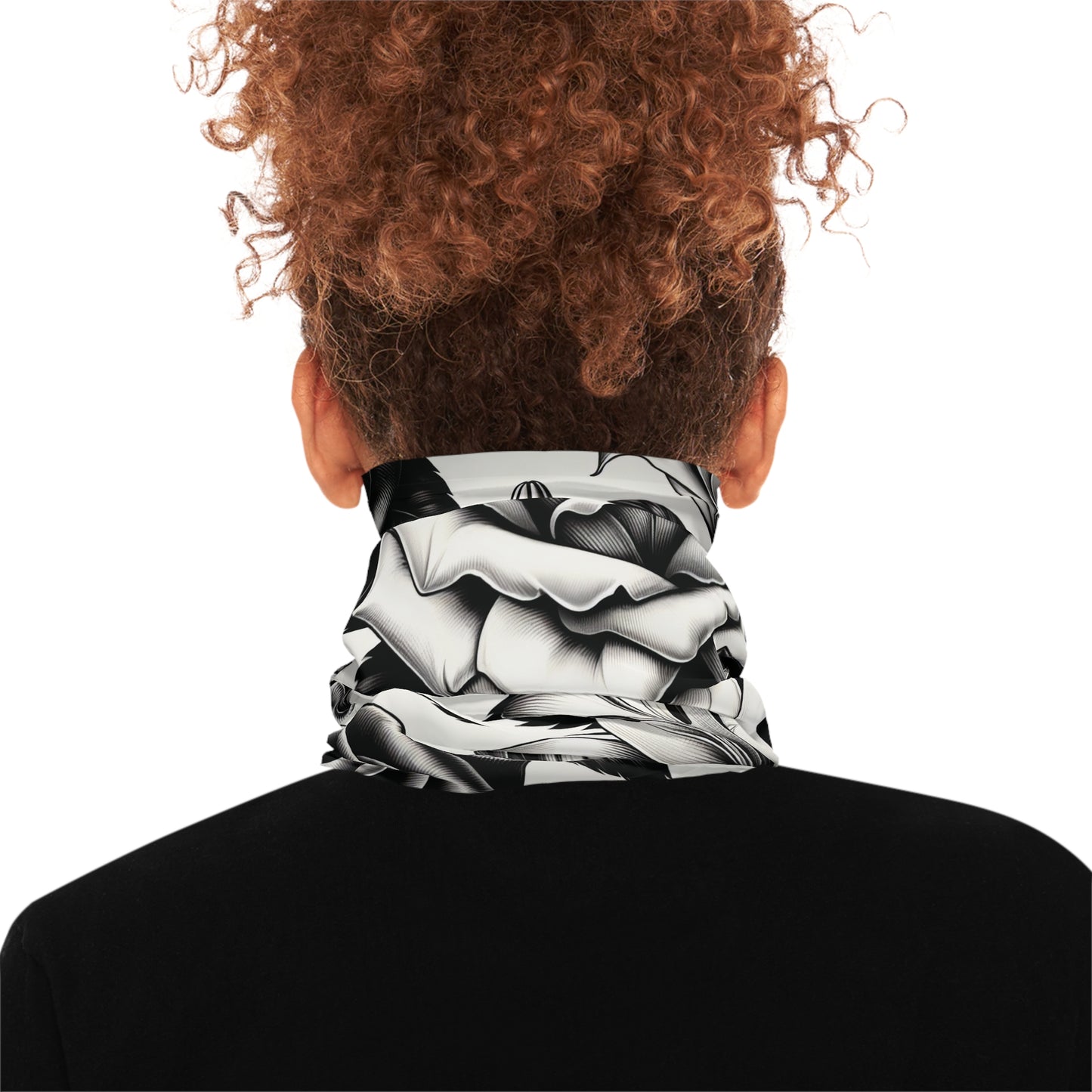 Stylish and Comfortable Floral Print In Black and White Neck Gaiter for Outdoors, Custom Neck Gaiter, Midweight Neck Tube. Unisex Bandana.