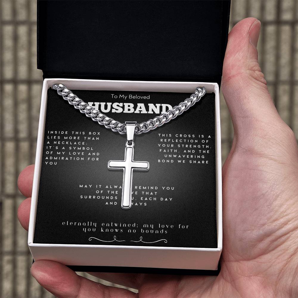 Artisan Cross Necklace on Cuban Chain (Husband)