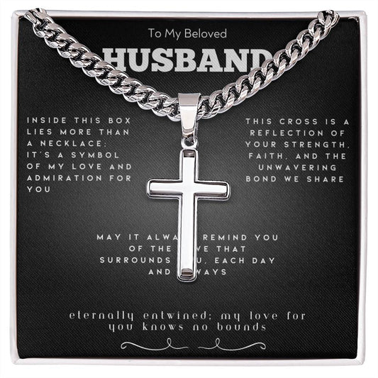 Artisan Cross Necklace on Cuban Chain (Husband)