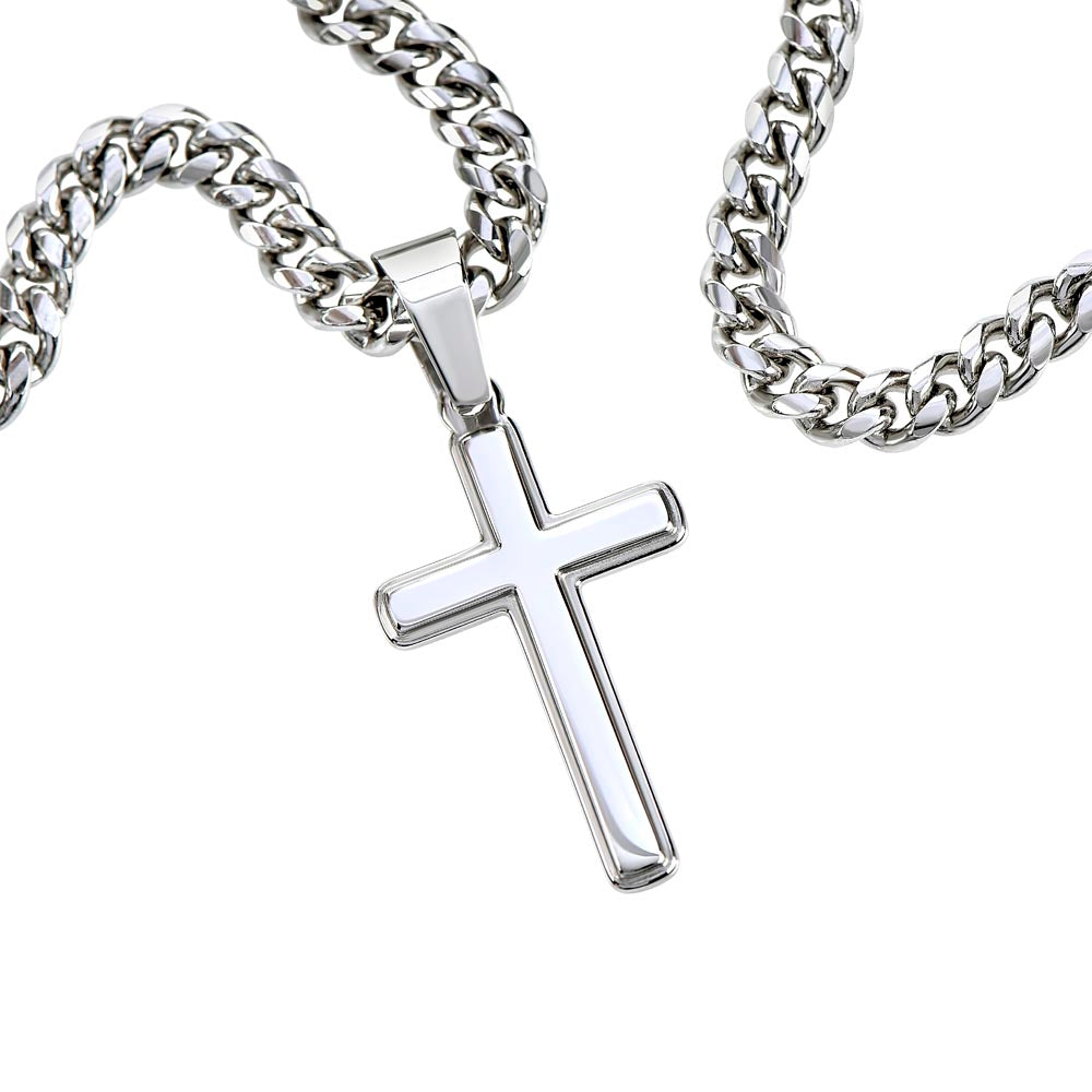 Artisan Cross Necklace on Cuban Chain (Husband)