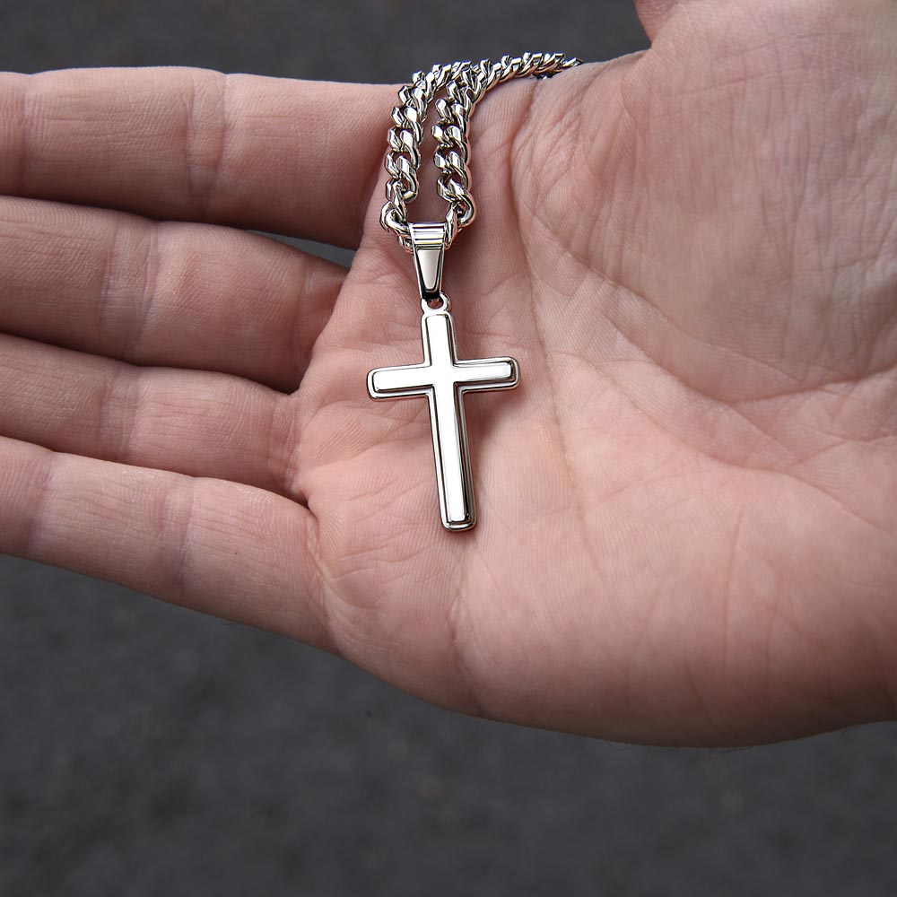 Artisan Cross Necklace on Cuban Chain (Husband)